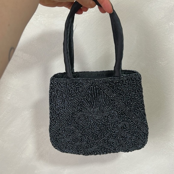 Beaded embroidered purse clutch bag, navy blue party accessory wedding event - Picture 4 of 5